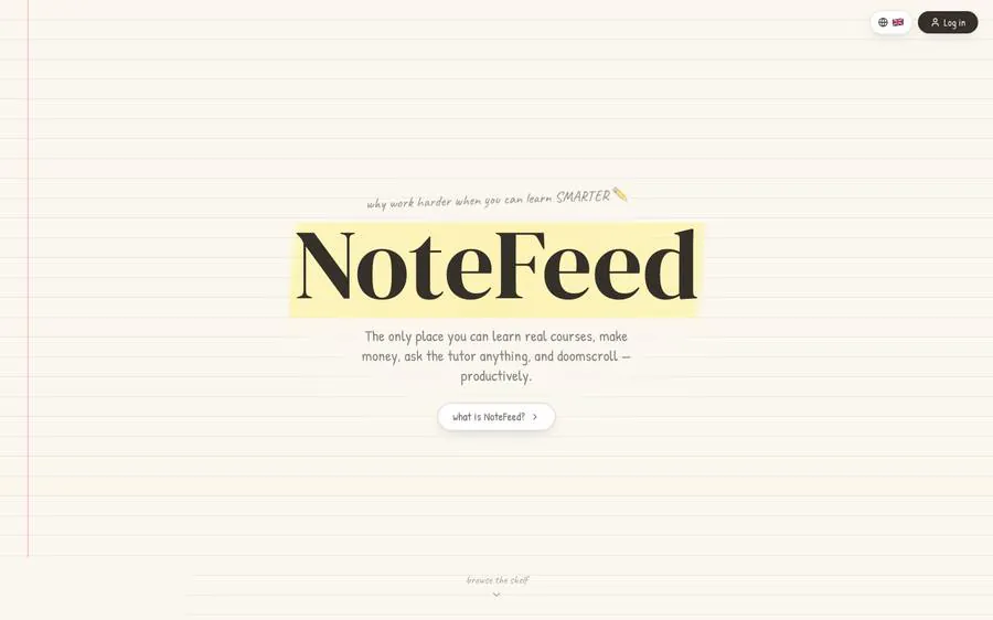 NoteFeed landing page — learning that feels like scrolling